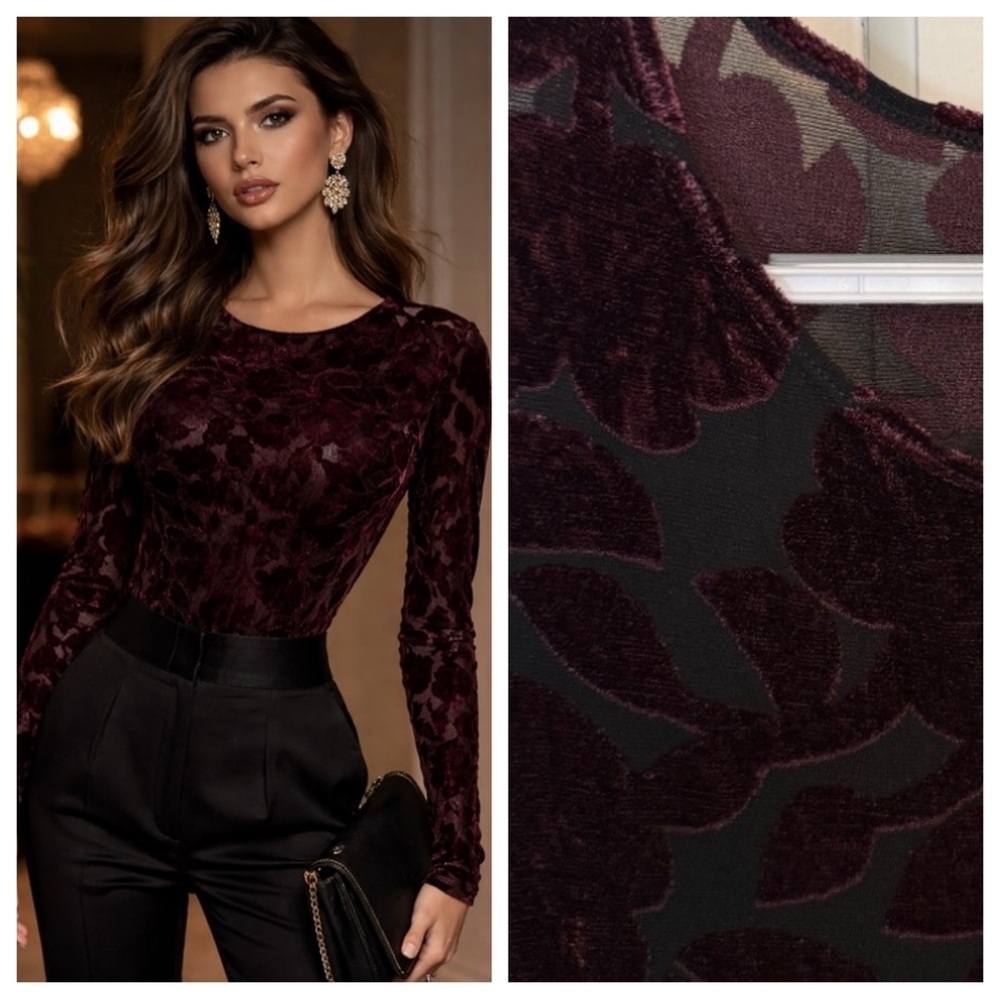 Cosabella 90's Burnout Sheer Mesh Bodysuit in Burgundy 25168